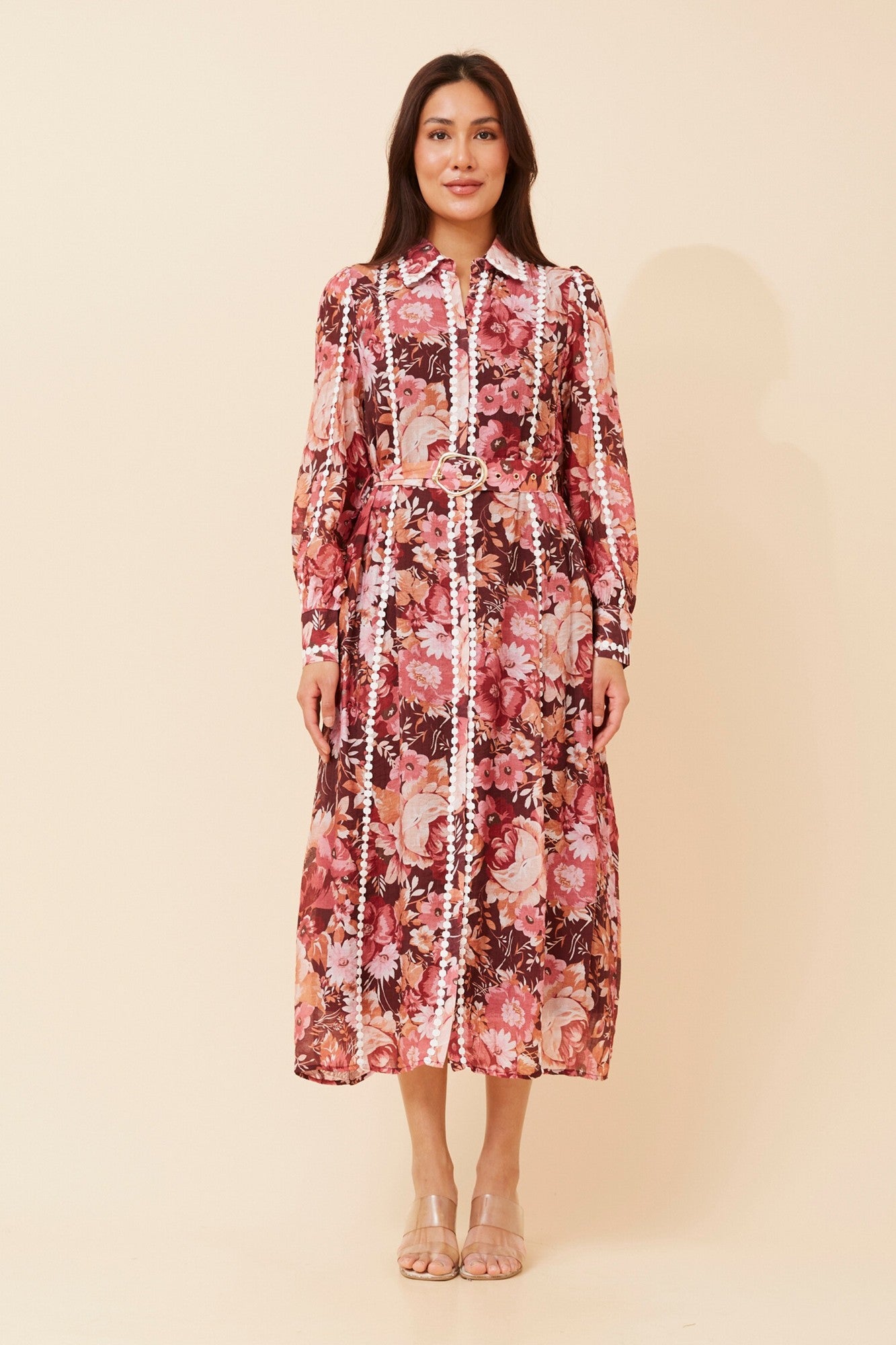 AGATHA FLORAL SHIRT DRESS (Burgundy)