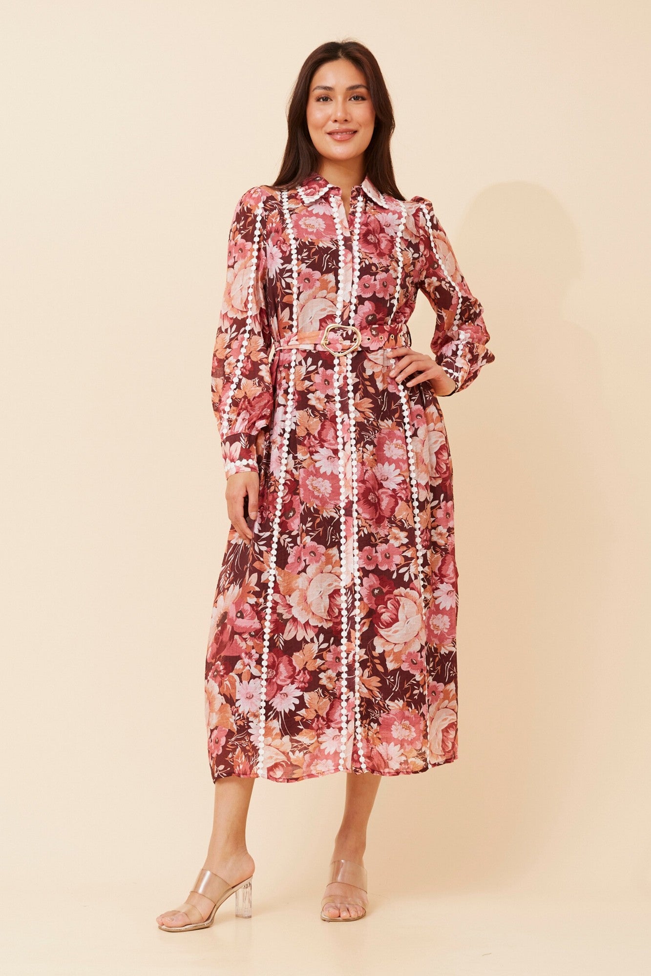 AGATHA FLORAL SHIRT DRESS (Burgundy)