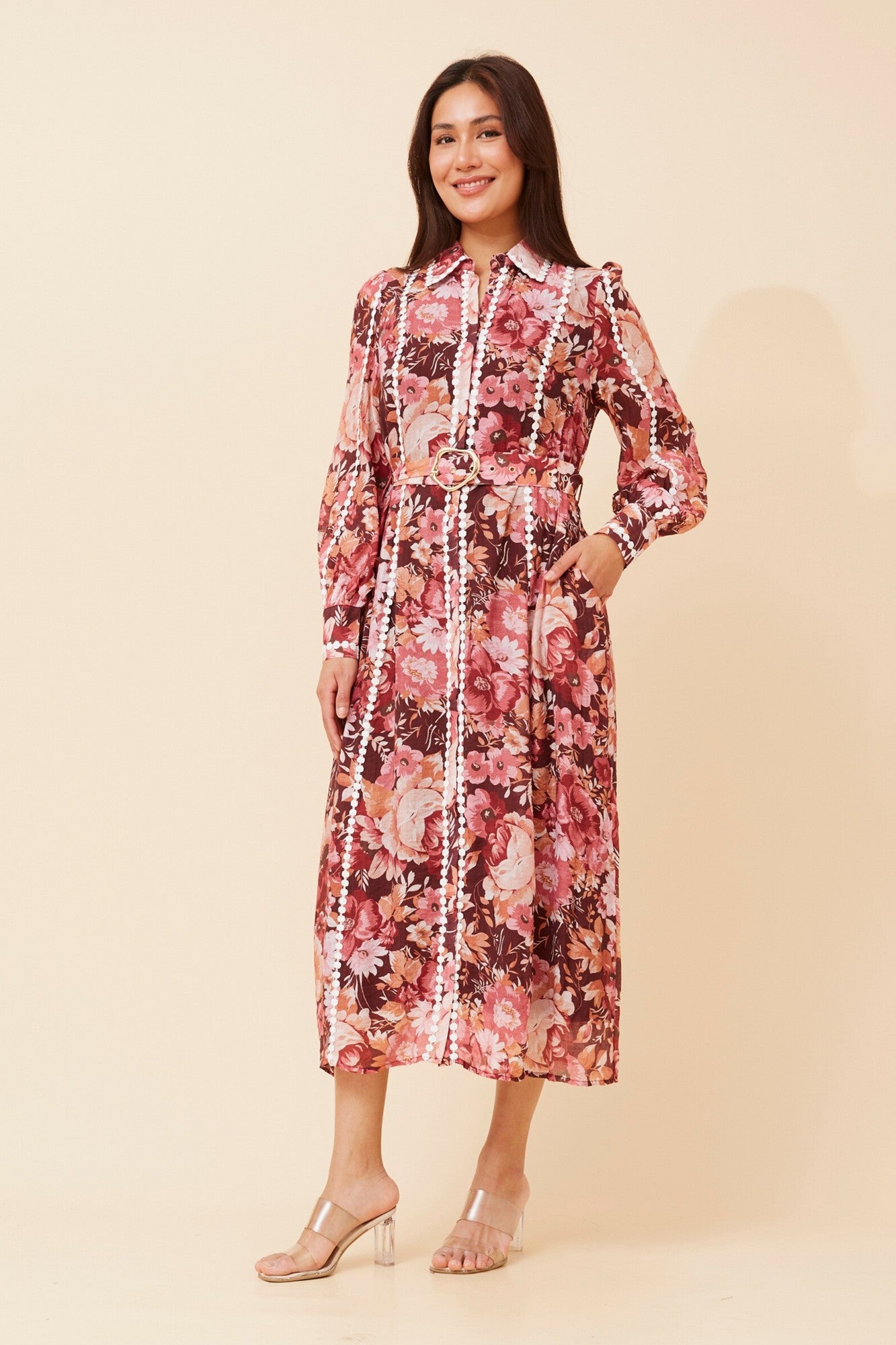 AGATHA FLORAL SHIRT DRESS (Burgundy)