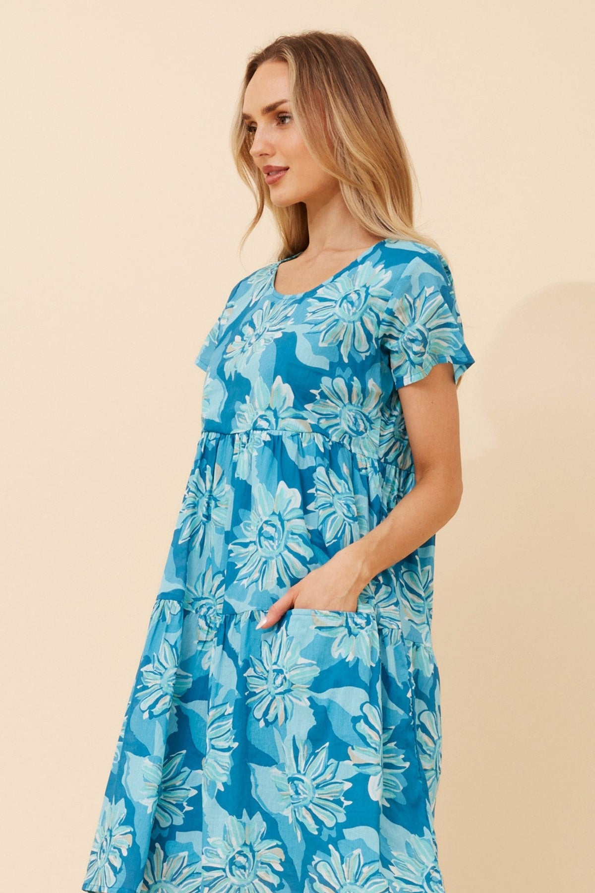 AARNA FLORAL DRESS (Turquoise)