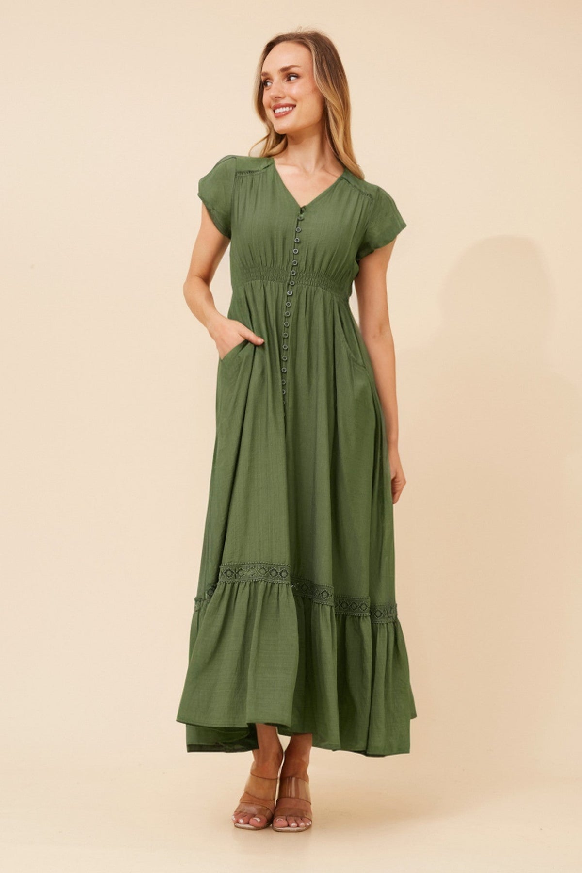 Image of Dresses. Product name - MOROCCO BOHO PRINT MAXI DRESS in Bitter Chocolate colour by brand - Caroline Morgan Australia