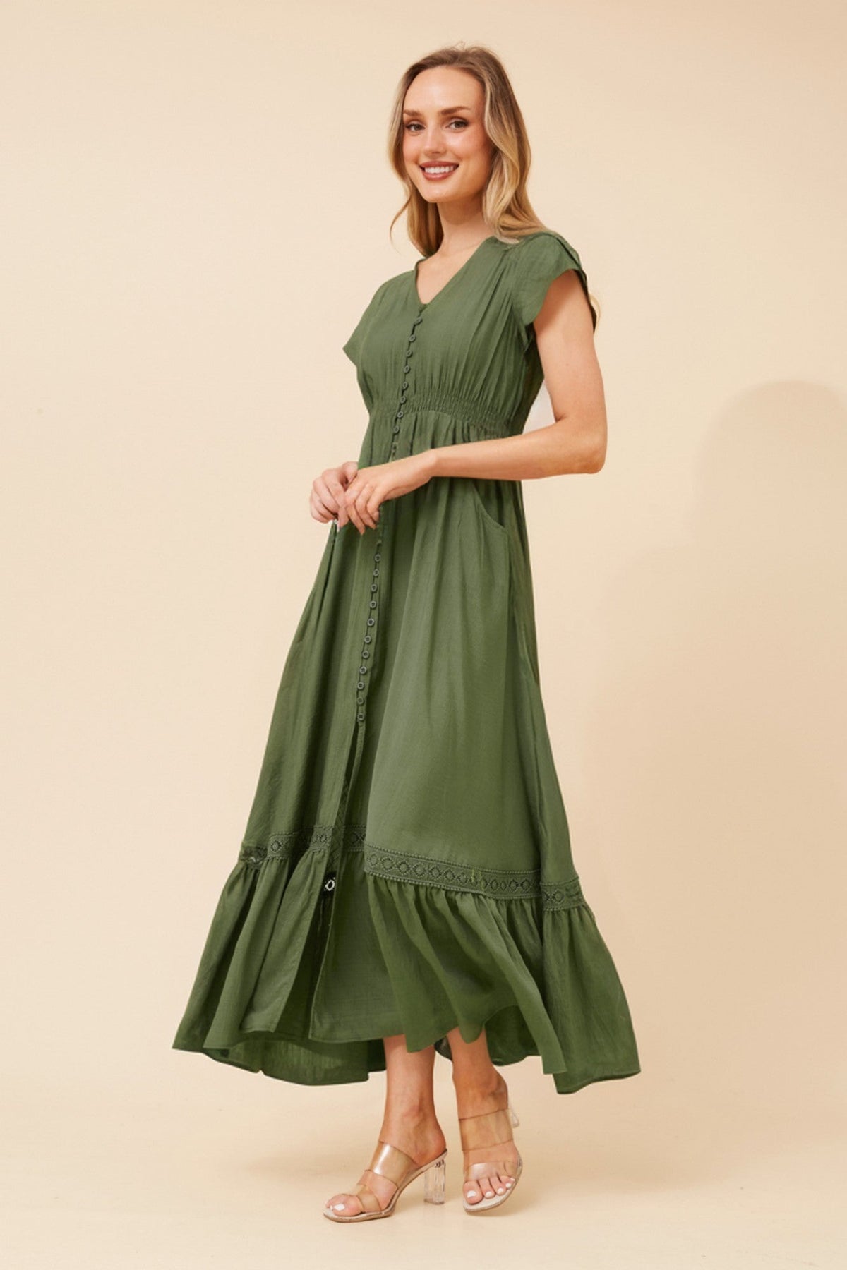 Caroline Morgan Australia MOROCCO BOHO PRINT MAXI DRESS (Khaki)