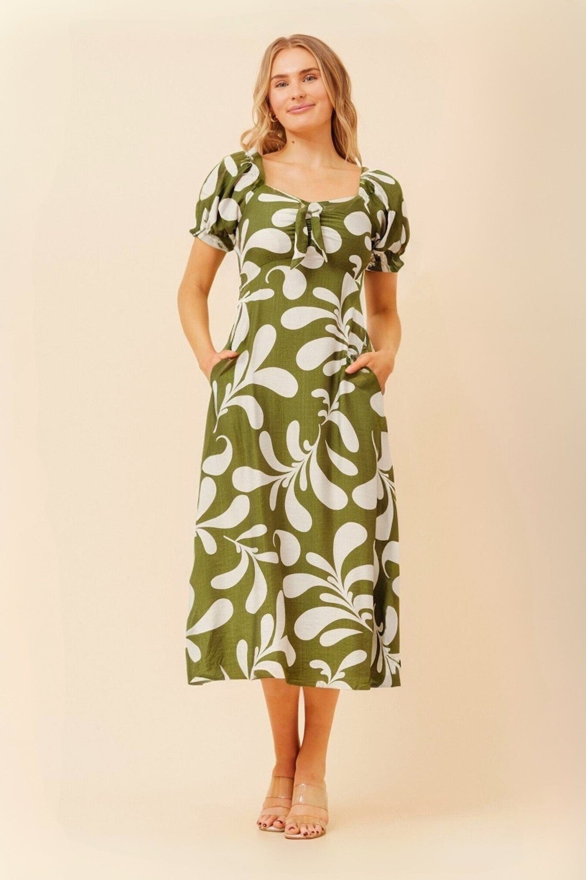 FAITH ABSTRACT PRINT MIDI DRESS (Olive)
