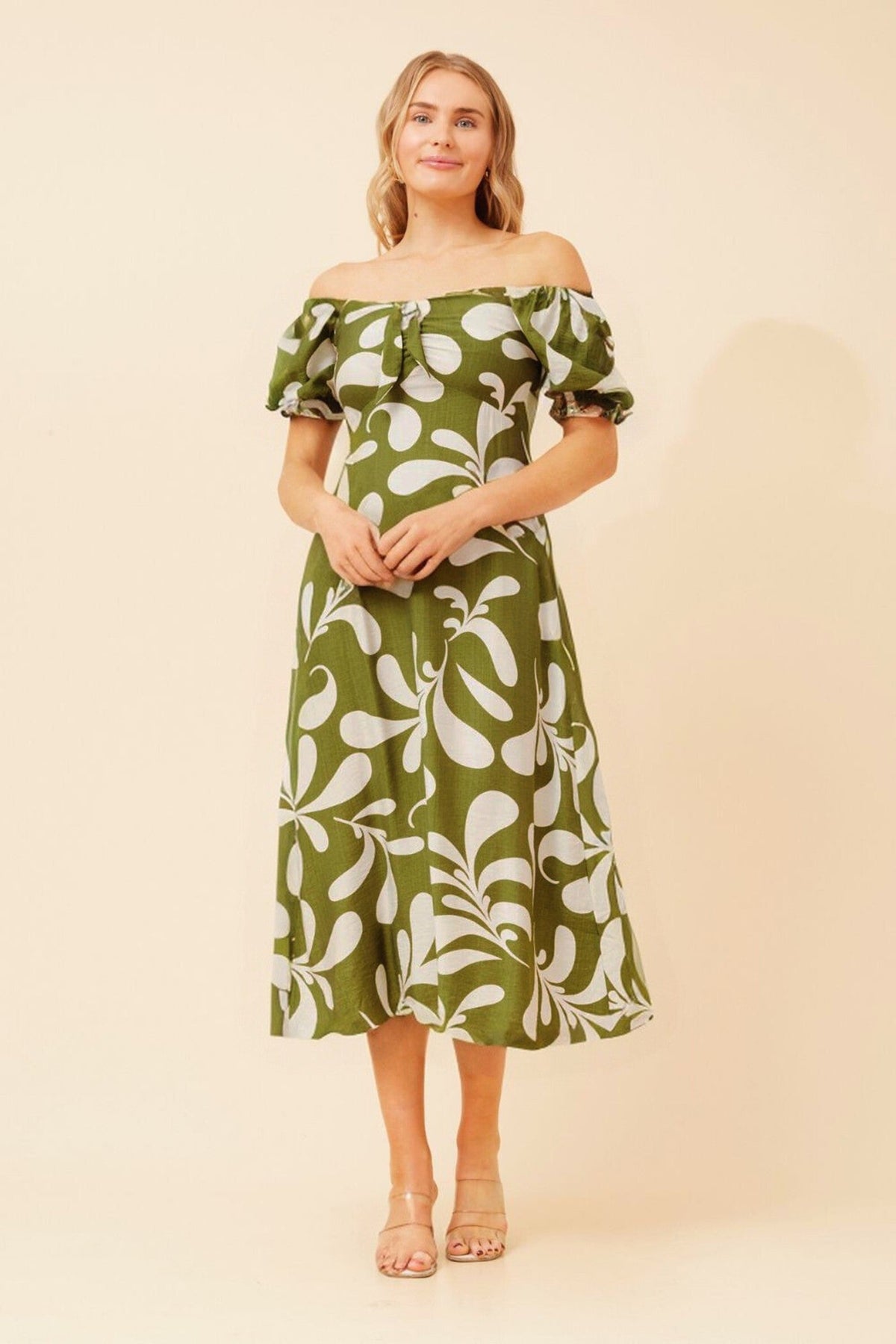 FAITH ABSTRACT PRINT MIDI DRESS (Olive)