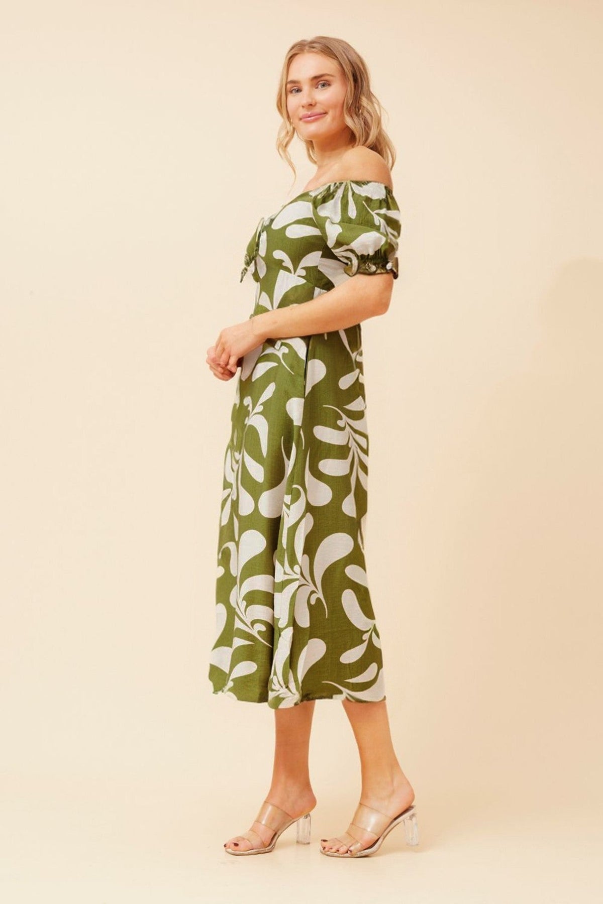 FAITH ABSTRACT PRINT MIDI DRESS (Olive)
