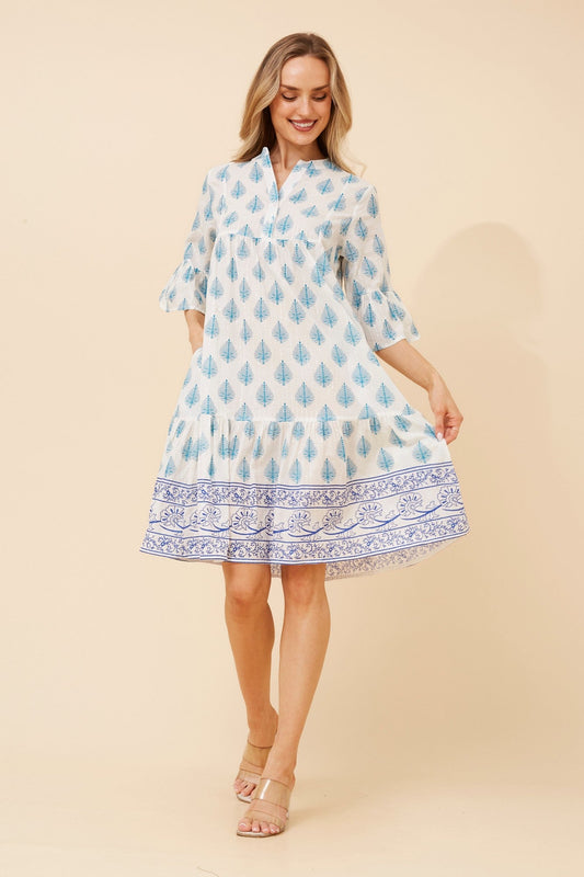 ALIMA BORDER PRINT MIDI DRESS (Multi White)