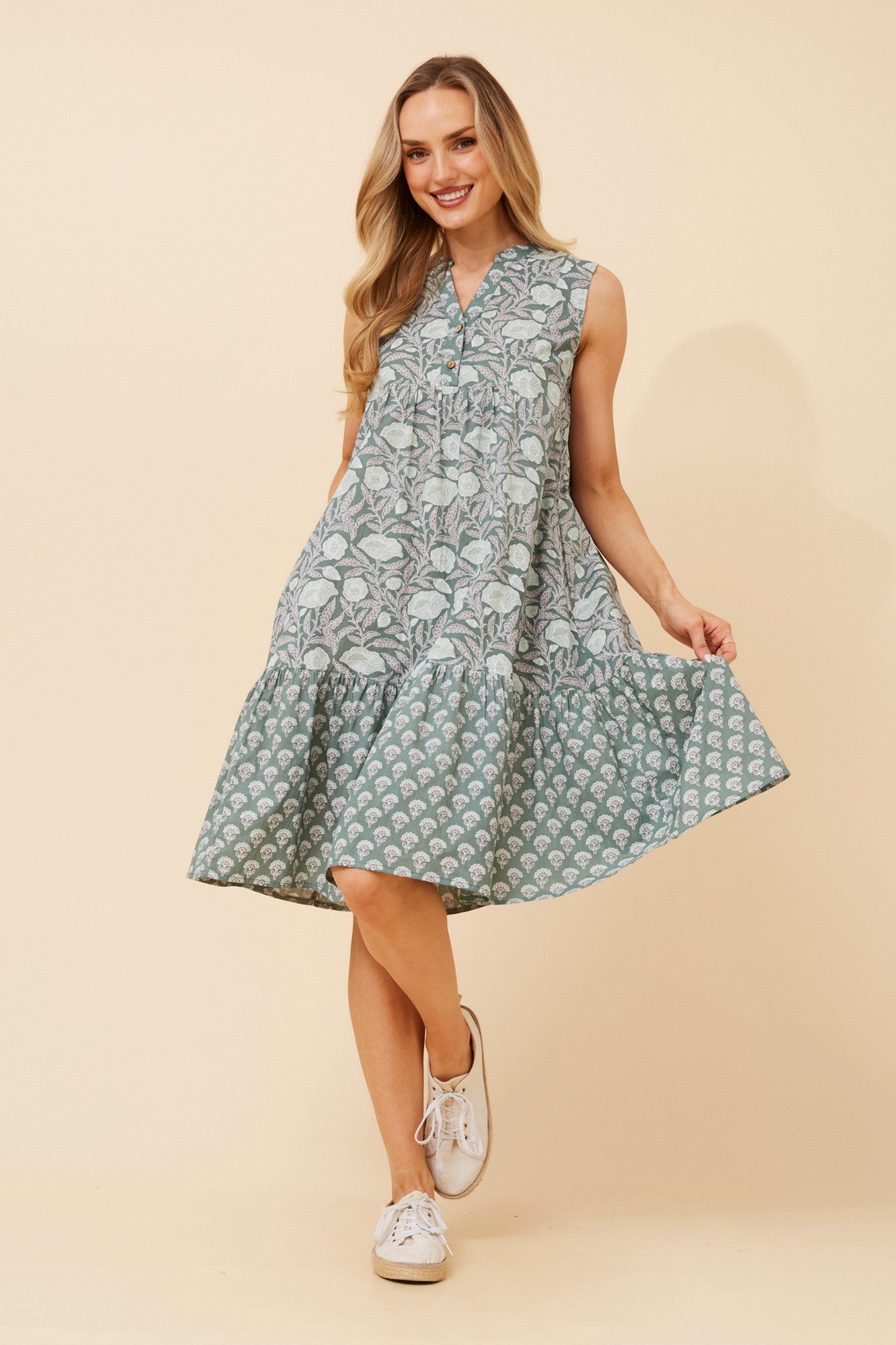 AILEEN FLORAL MIDI DRESS (Sage)