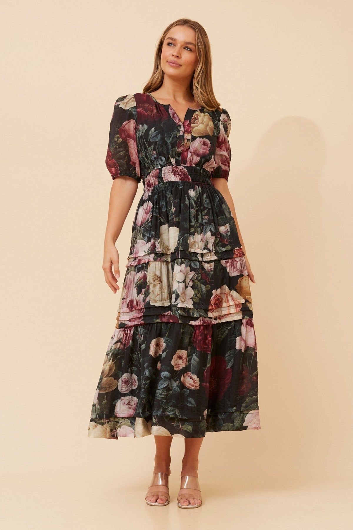 VIENNE FLORAL MAXI DRESS (Multi Black)