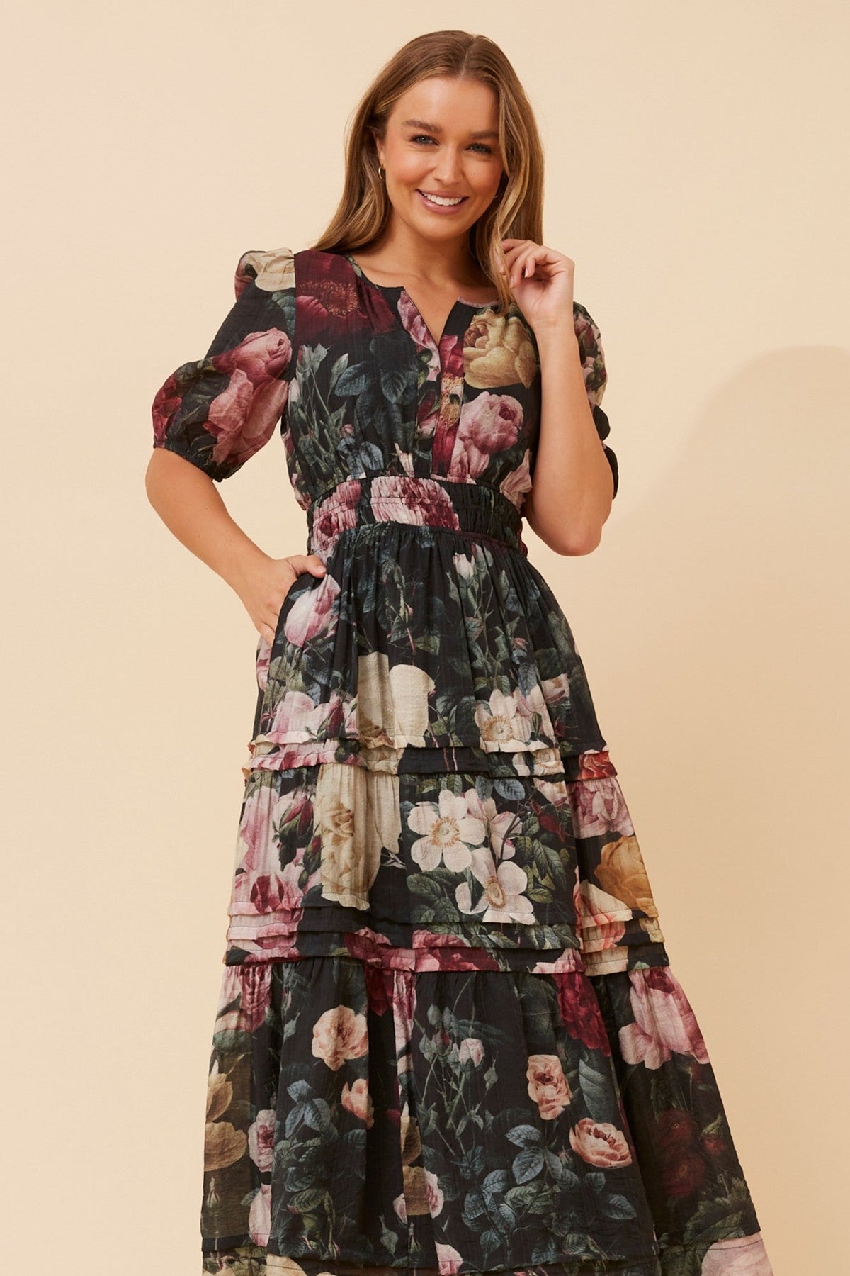 VIENNE FLORAL MAXI DRESS (Multi Black)
