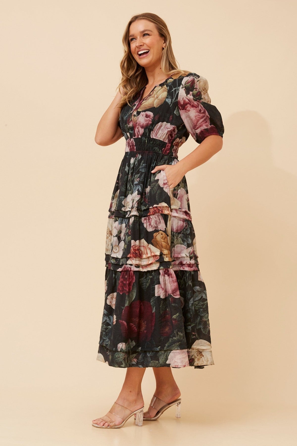 VIENNE FLORAL MAXI DRESS (Multi Black)