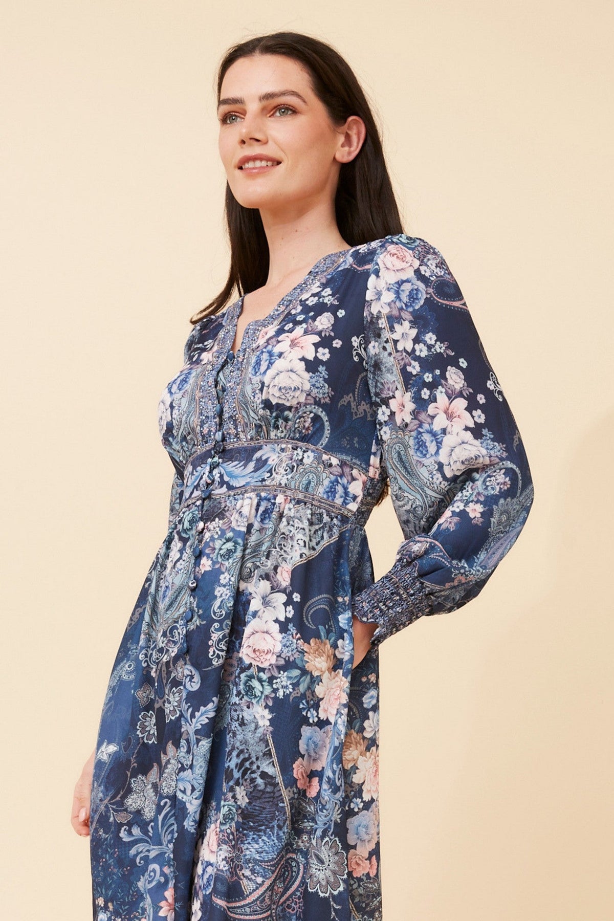 VINA ARABESQUE PRINT MIDI DRESS (Navy)