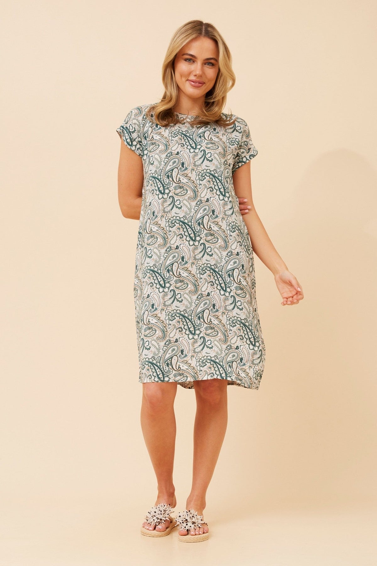 PAULA PAISLEY PRINT SHIFT DRESS (Green)
