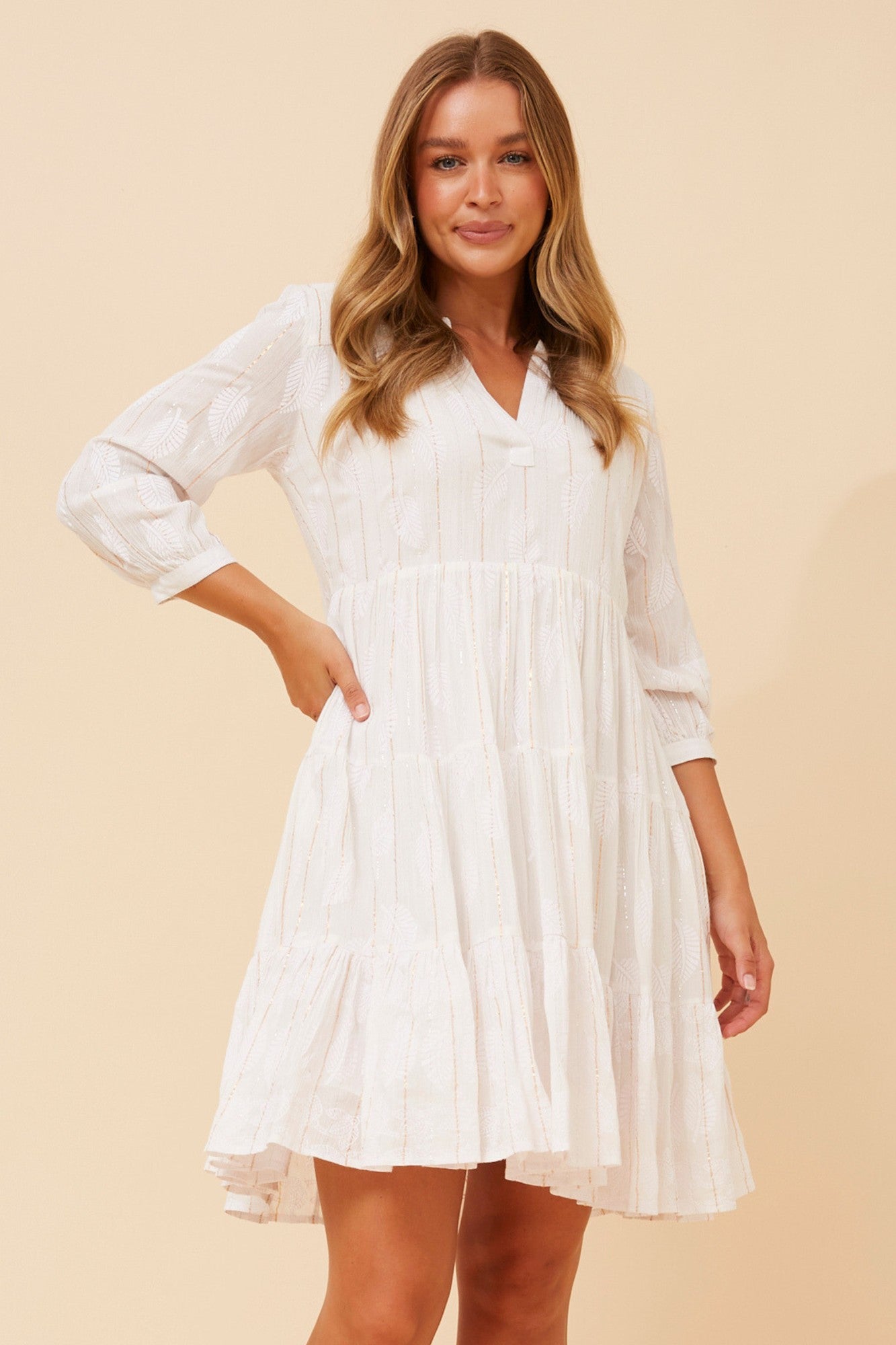 ISHANA LUREX TIERED DRESS (White)