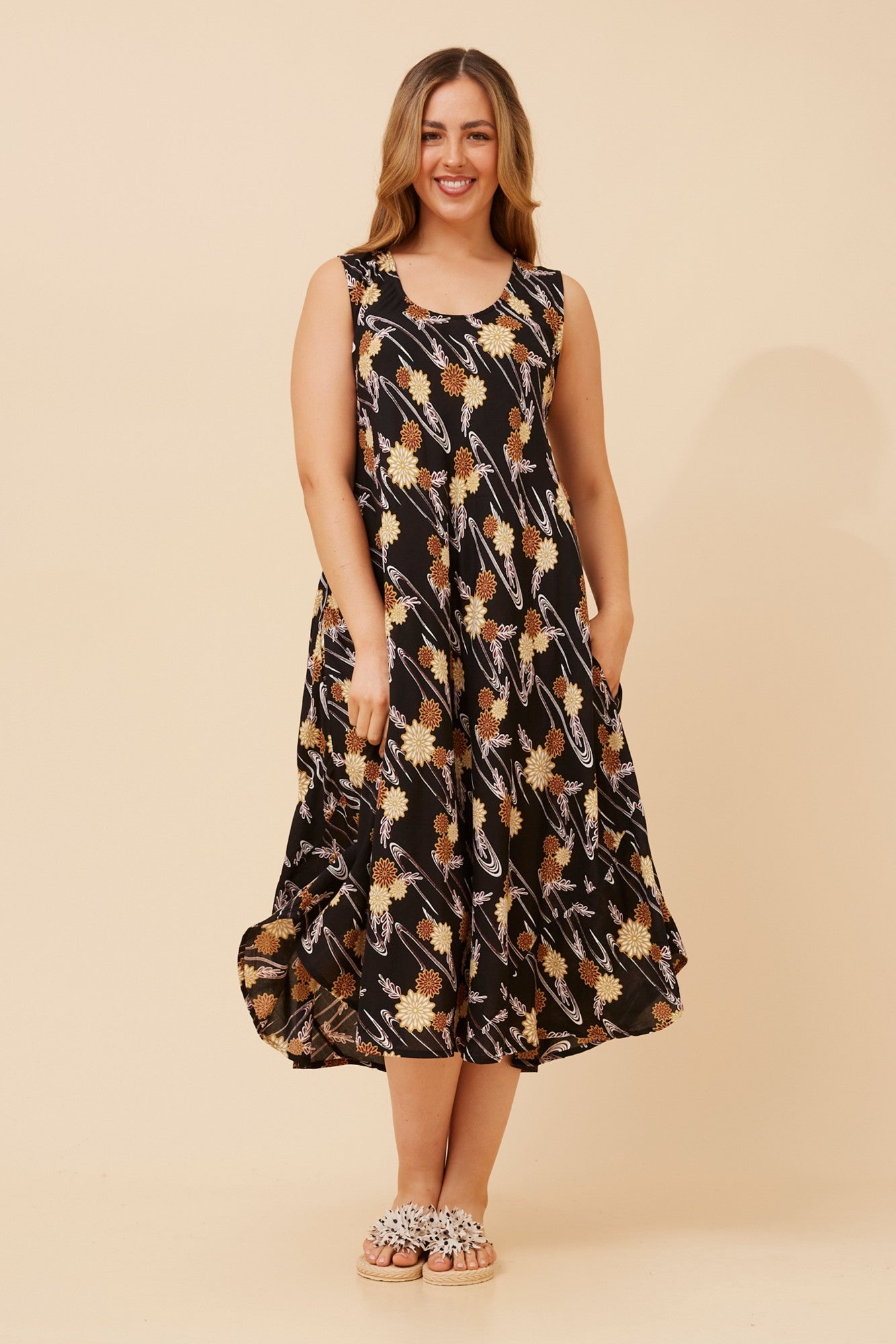 Image of Dresses. Product name - NAIROBI FLORAL MIDI DRESS in Multi Black colour by brand - MYSTIC MONSOON