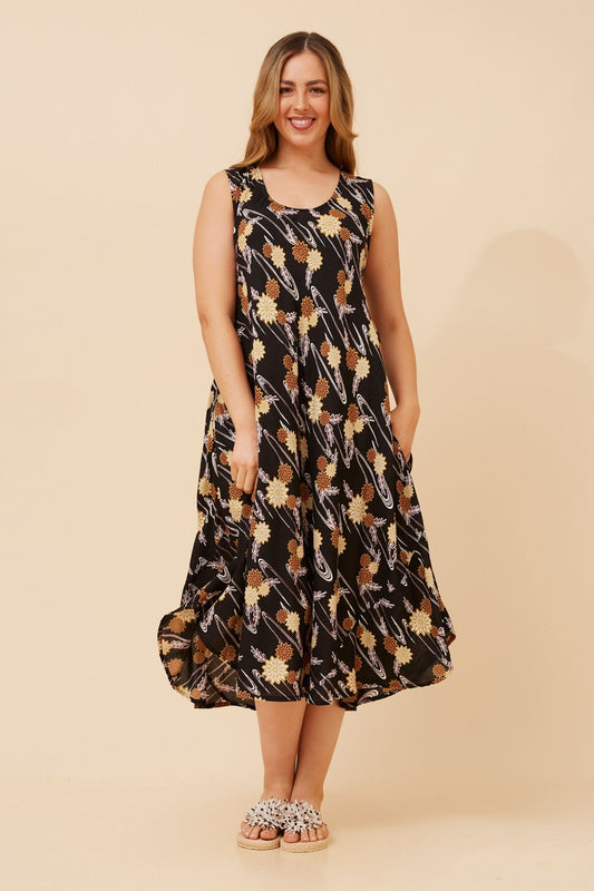 Image of Dresses. Product name - NAIROBI FLORAL MIDI DRESS in Multi Black colour by brand - MYSTIC MONSOON