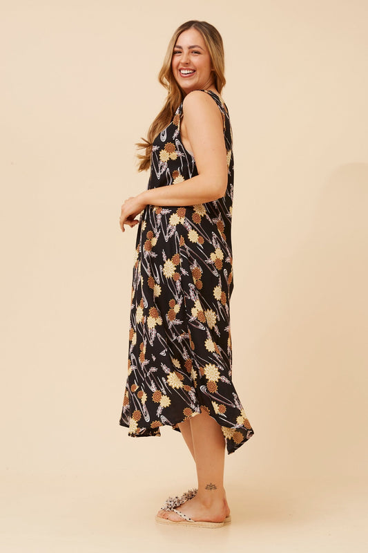 NAIROBI FLORAL MIDI DRESS (Multi Black)