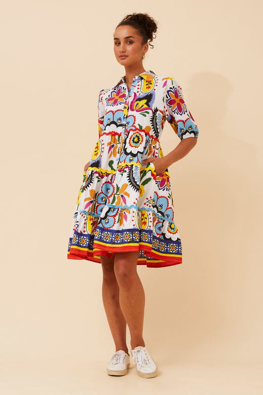 RONIKA ABSTRACT PRINT DRESS (Multi White)