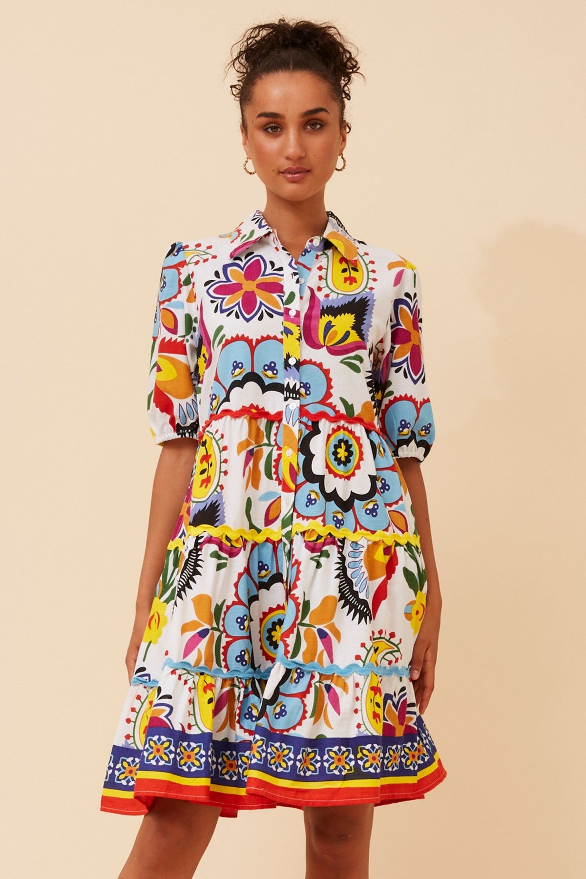 RONIKA ABSTRACT PRINT DRESS (Multi White)