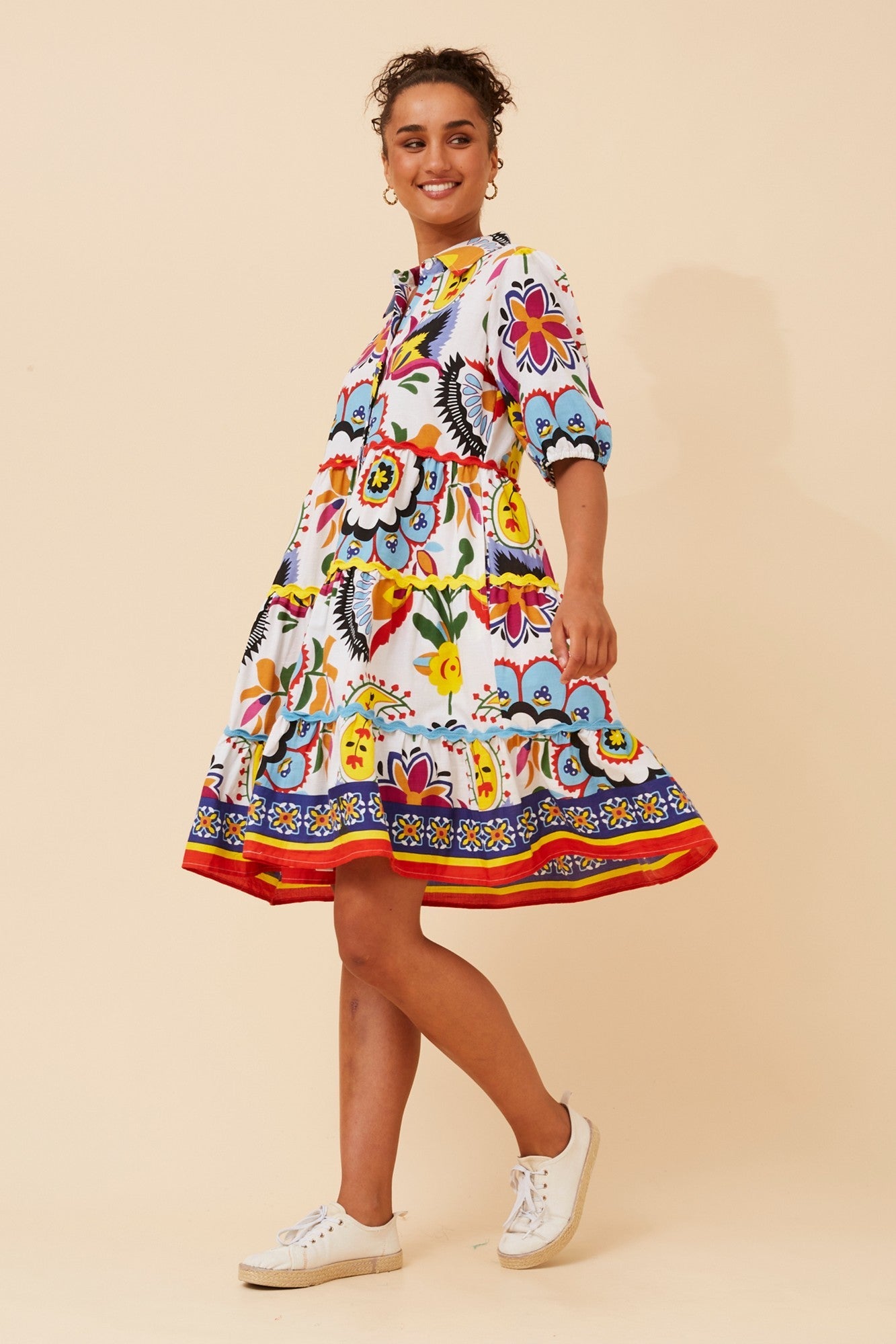 RONIKA ABSTRACT PRINT DRESS (Multi White)
