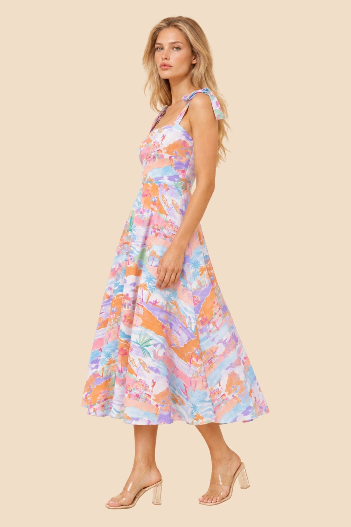 MYSTIC MONSOON JAVON WANDERLUST PRINT MIDI DRESS (Multi Orange)