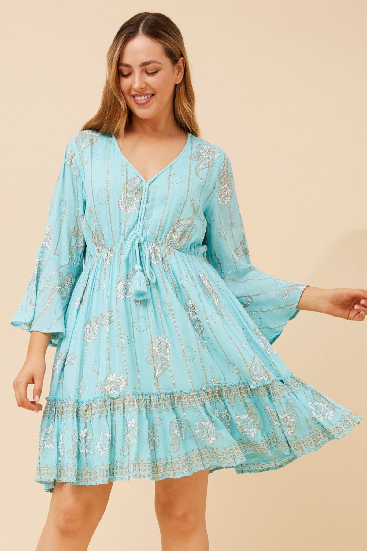JAMELIA PAISLEY PRINT DRESS (White)