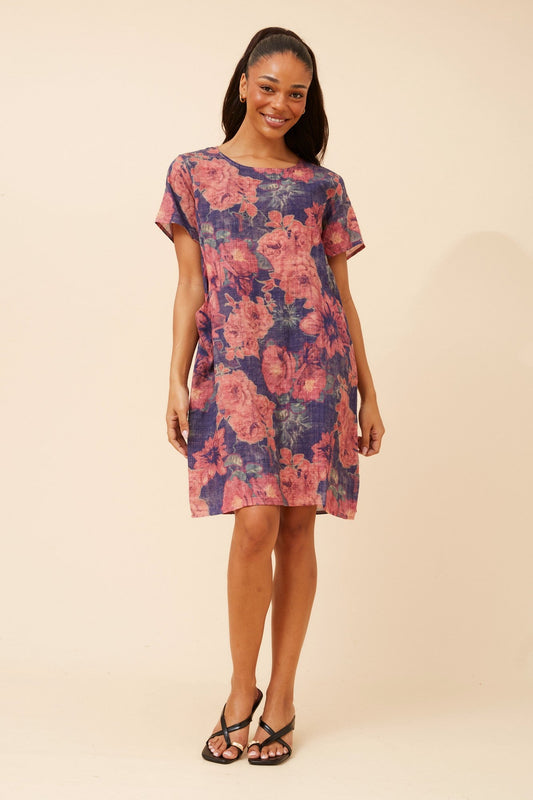 Image of Dresses. Product name - VINE FLORAL DRESS in Multi Pink colour by brand - Caroline Morgan Australia