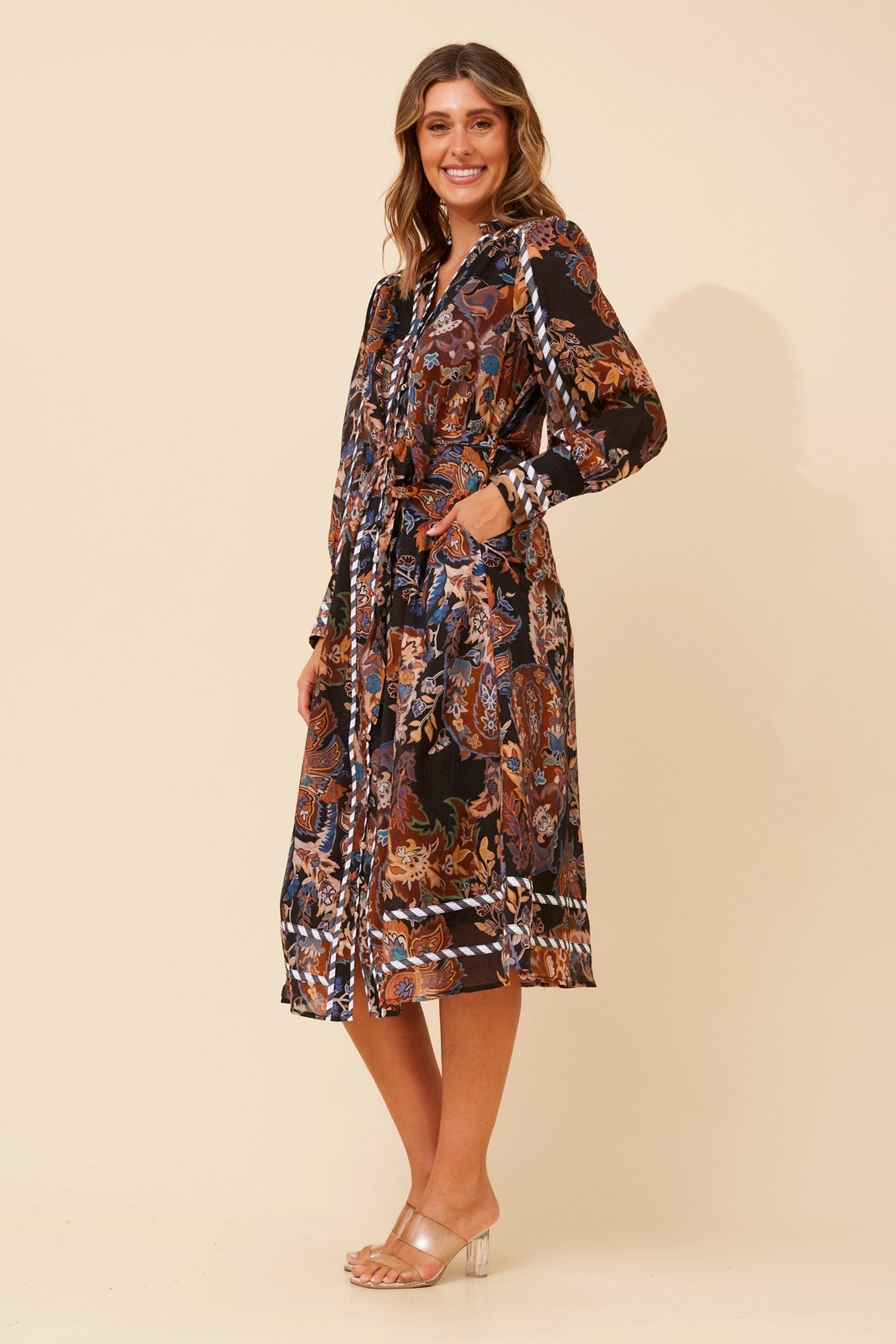ELANIA FLORAL MIDI DRESS (Multi Rust)