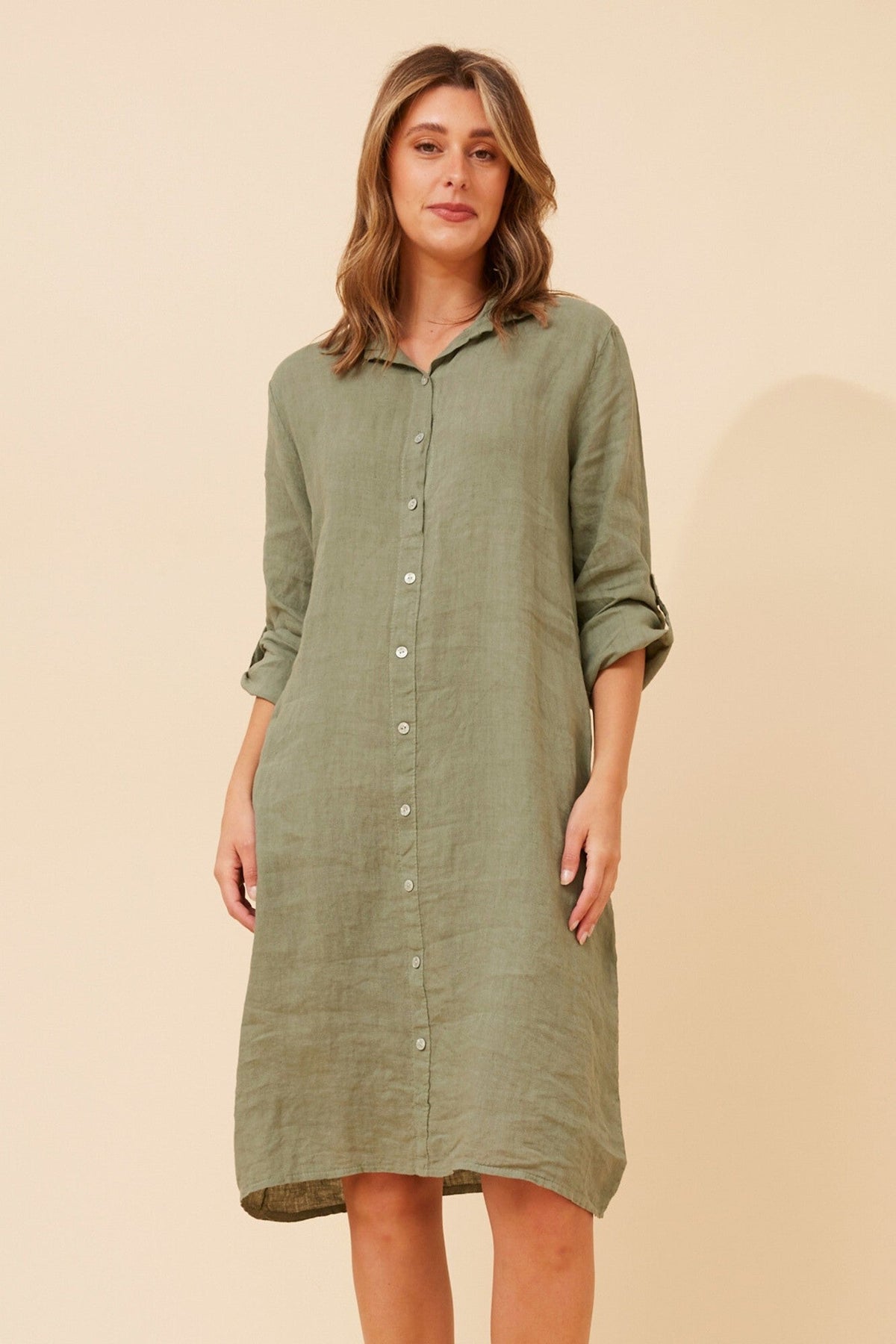 RAVINIA SOLID LINEN SHIRT DRESS (White)