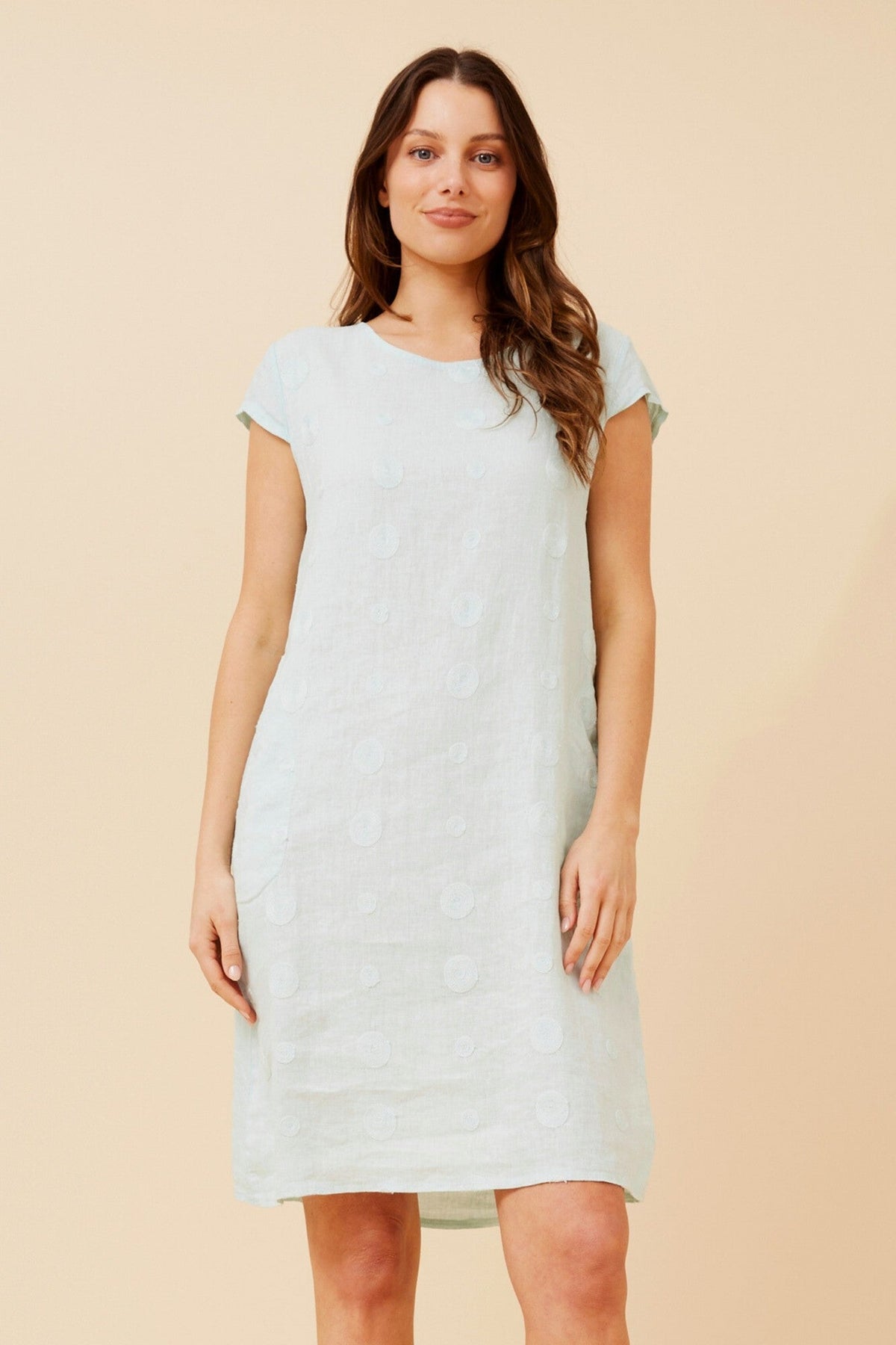SISLEY POLKA DOT LINEN DRESS (Aqua)