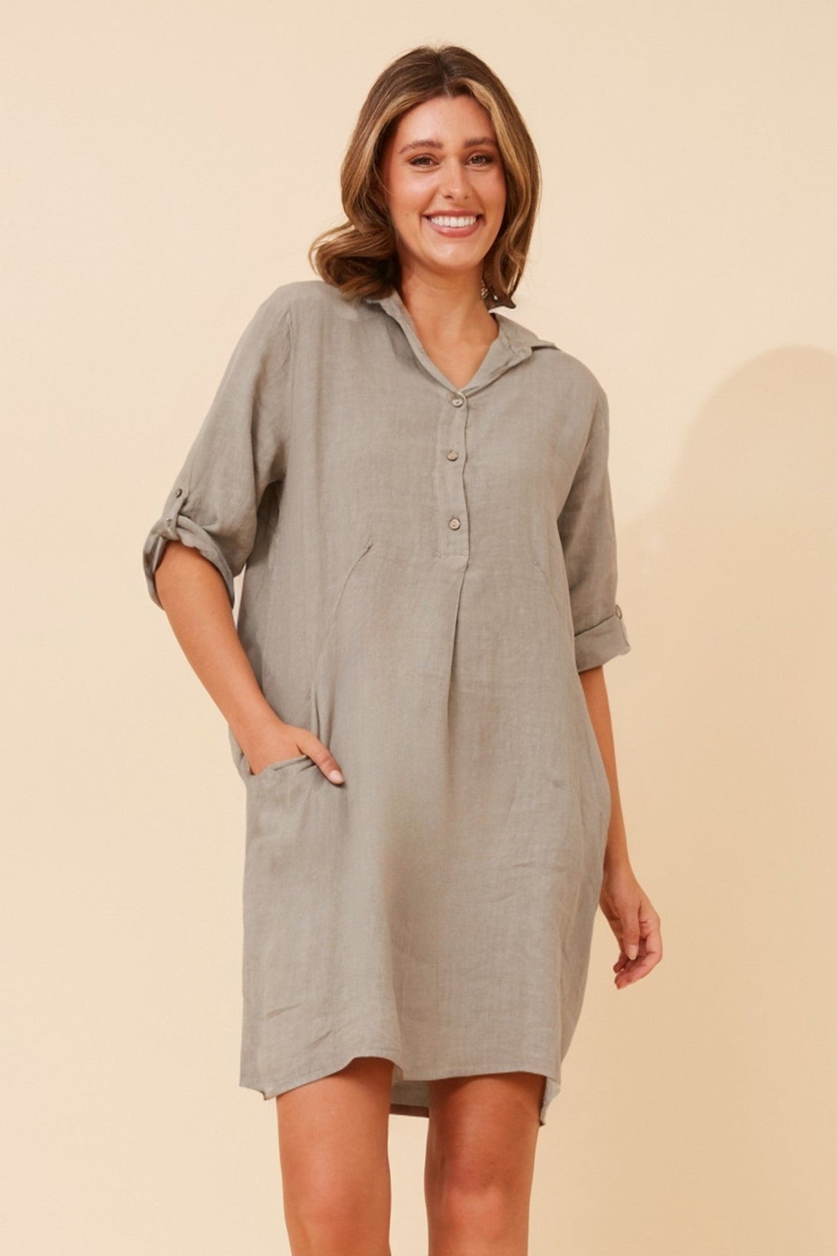 JOSEFA SOLID LINEN DRESS (Fango)