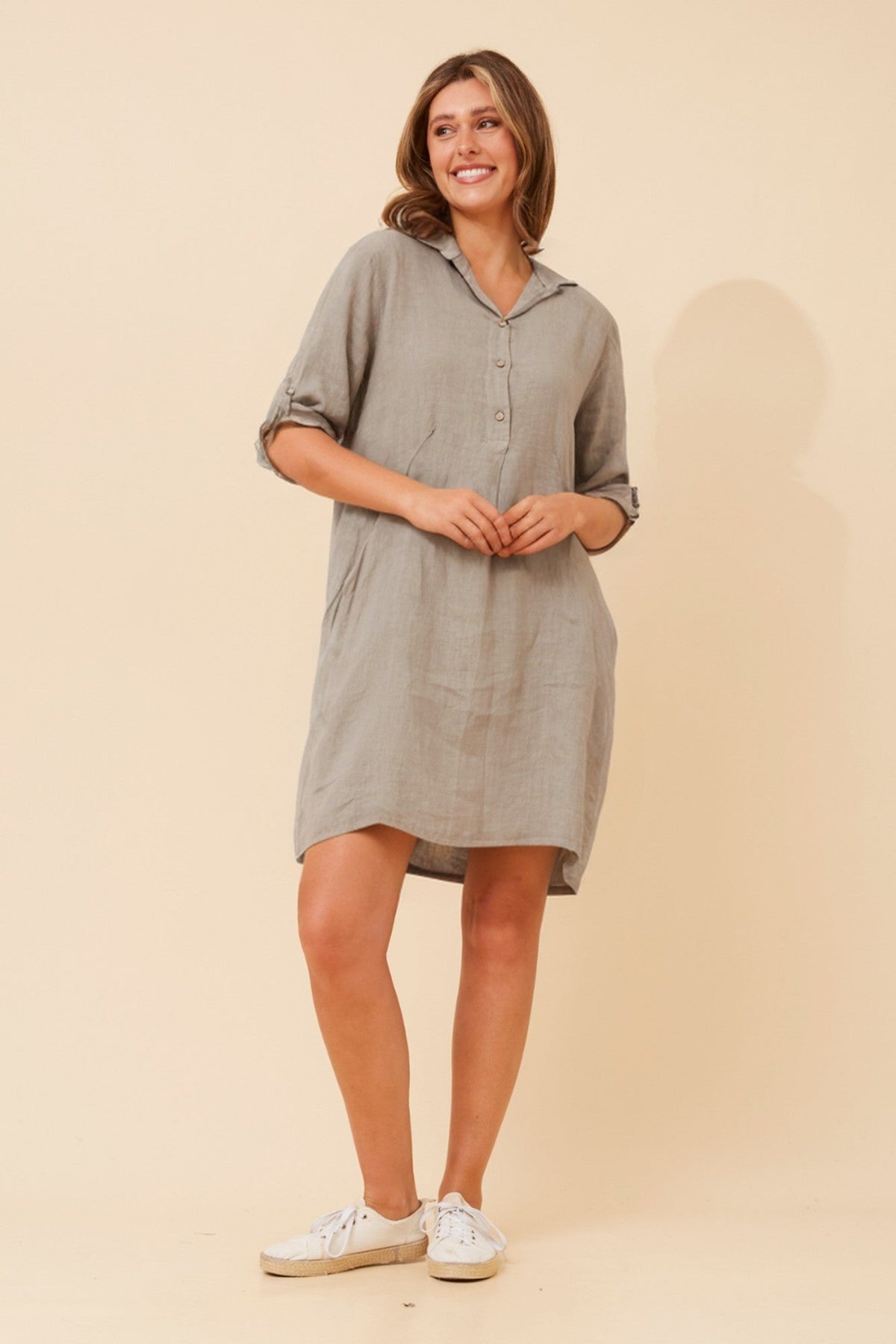 JOSEFA SOLID LINEN DRESS (Fango)