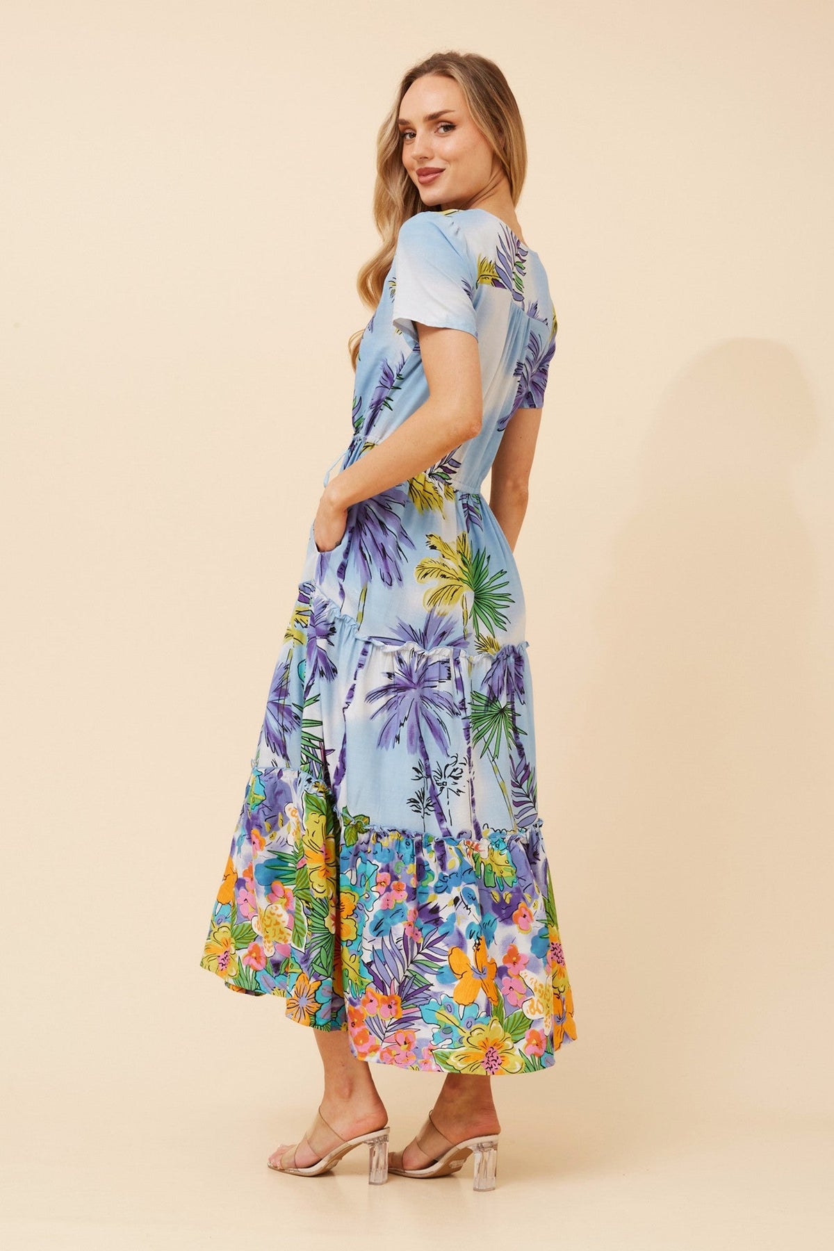 BALI FLORAL MIDI DRESS (Light Blue)