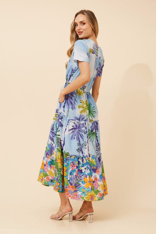 BALI FLORAL MIDI DRESS (Light Blue)