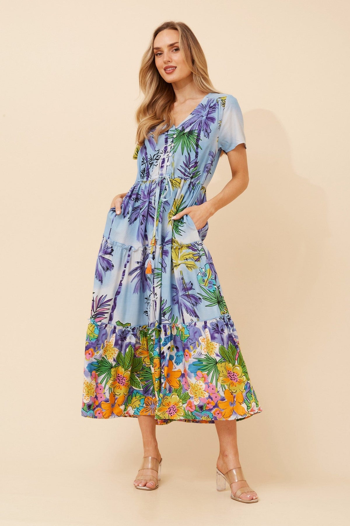 BALI FLORAL MIDI DRESS (Light Blue)