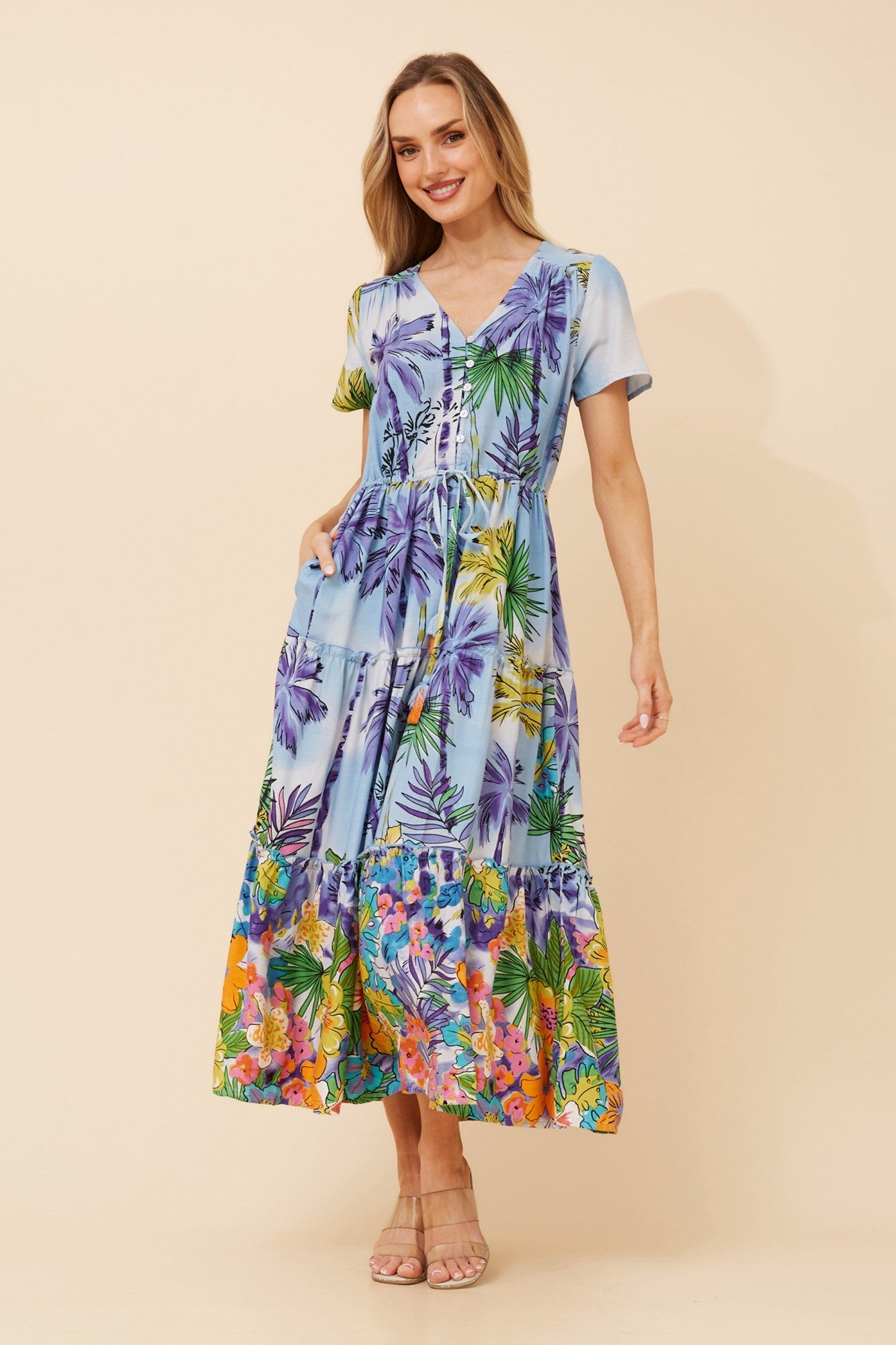 BALI FLORAL MIDI DRESS (Light Blue)