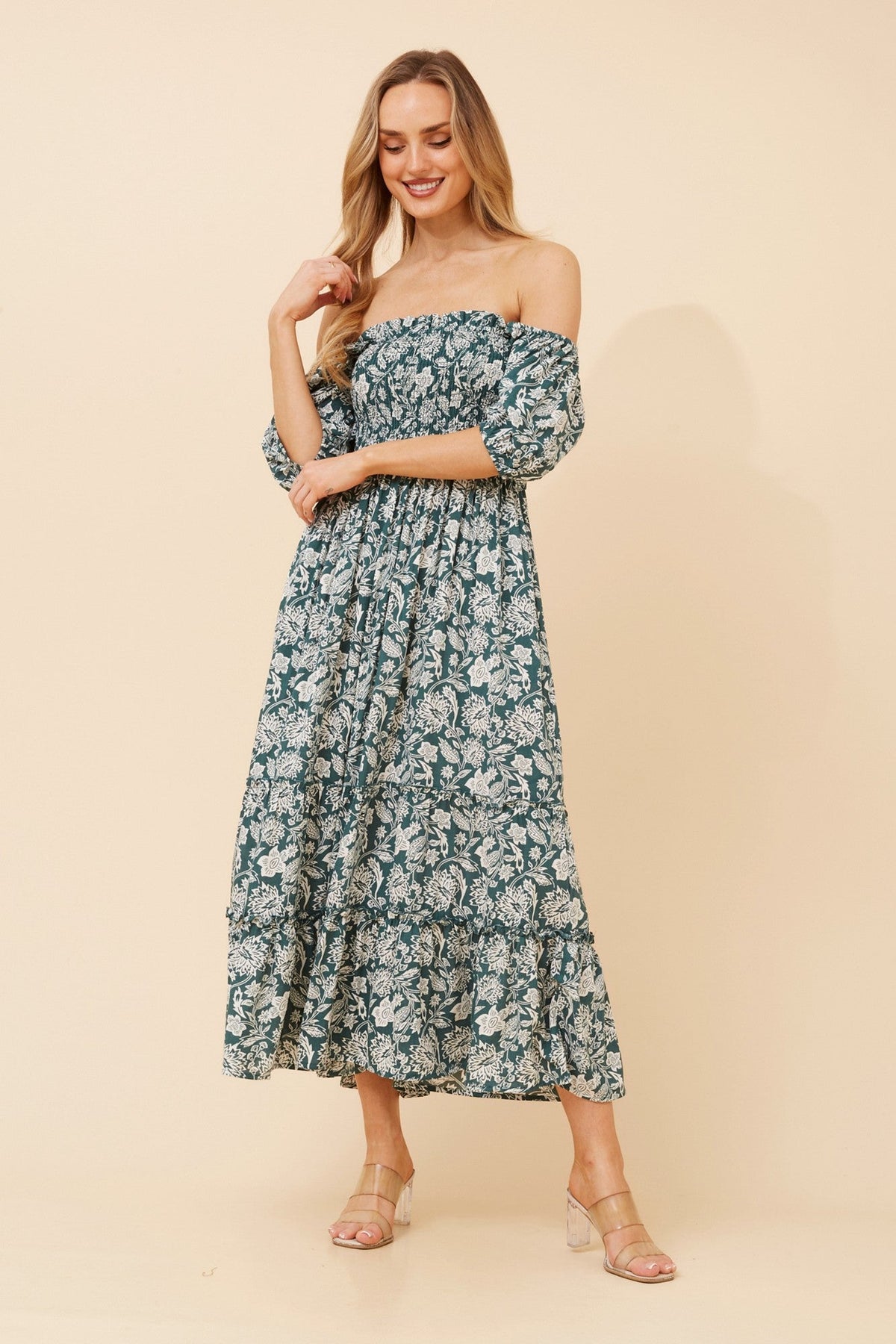 HASINA FLORAL MIDI DRESS (Green)