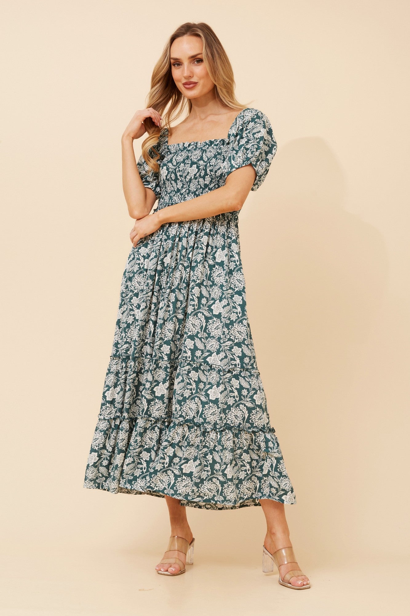 HASINA FLORAL MIDI DRESS (Green)