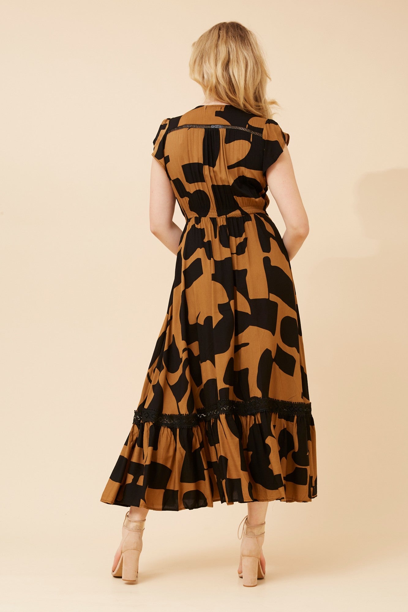 MOROCCO ASBTRACT PRINT MAXI DRESS (Toffee)