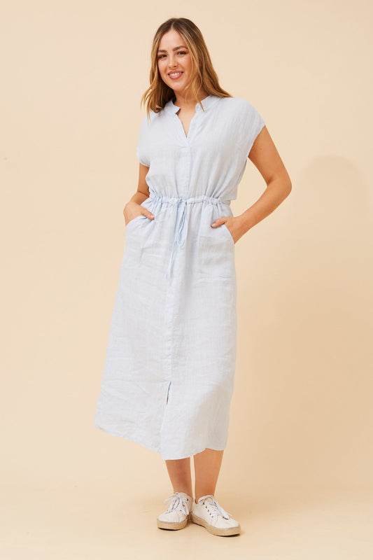 DANILA LINEN MIDI DRESS (Light Blue)