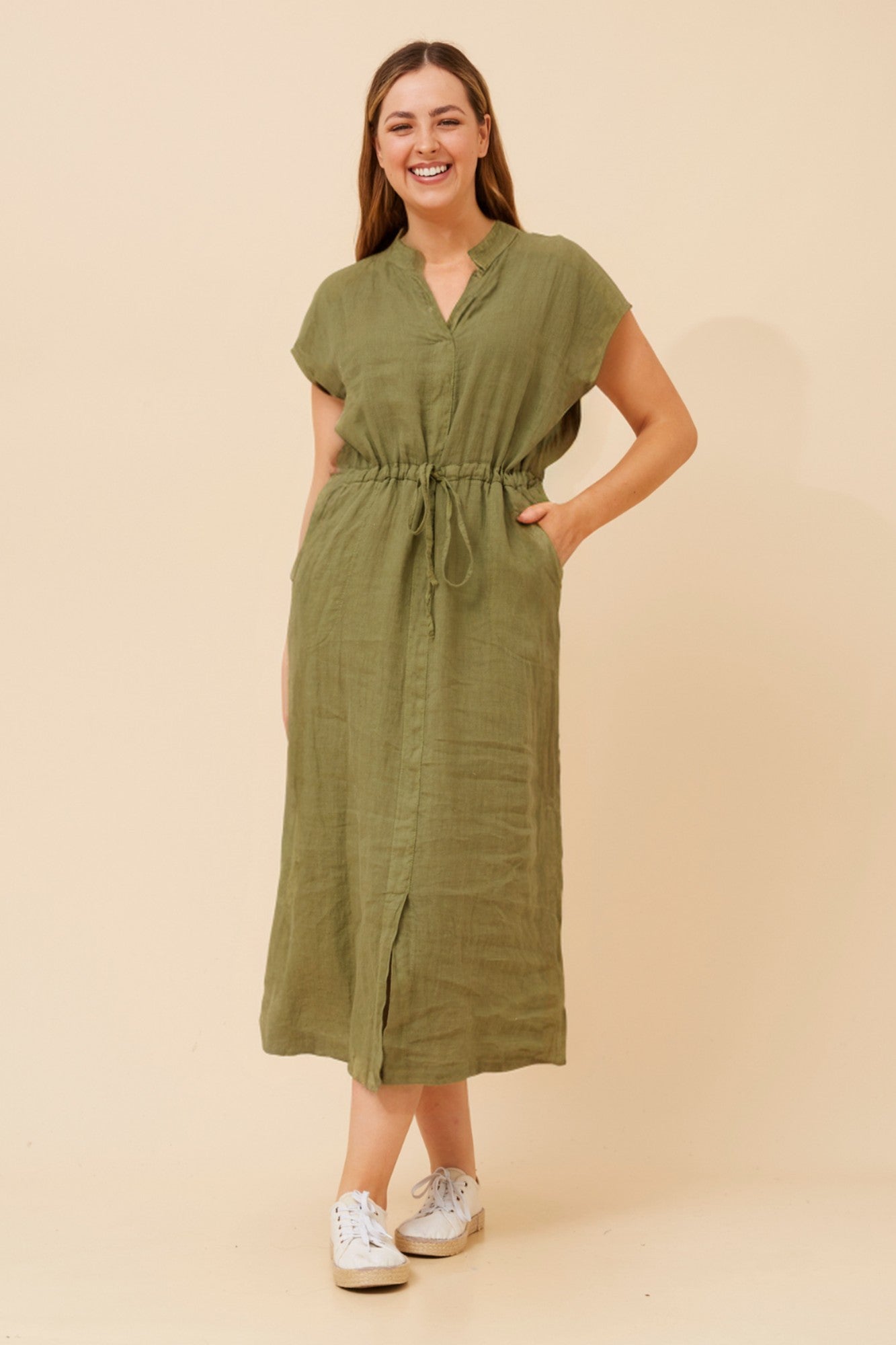 DANILA LINEN MIDI DRESS (Light Blue)