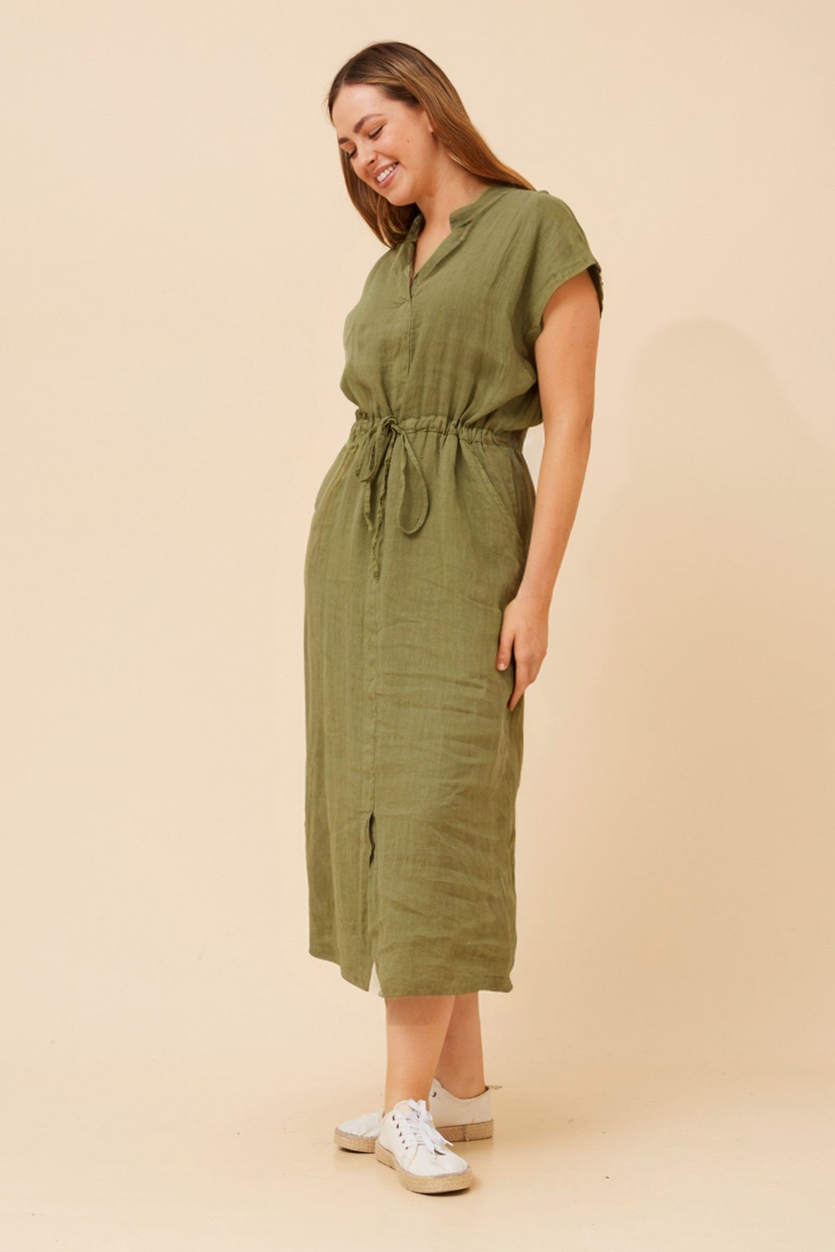 DANILA LINEN MIDI DRESS (Light Blue)