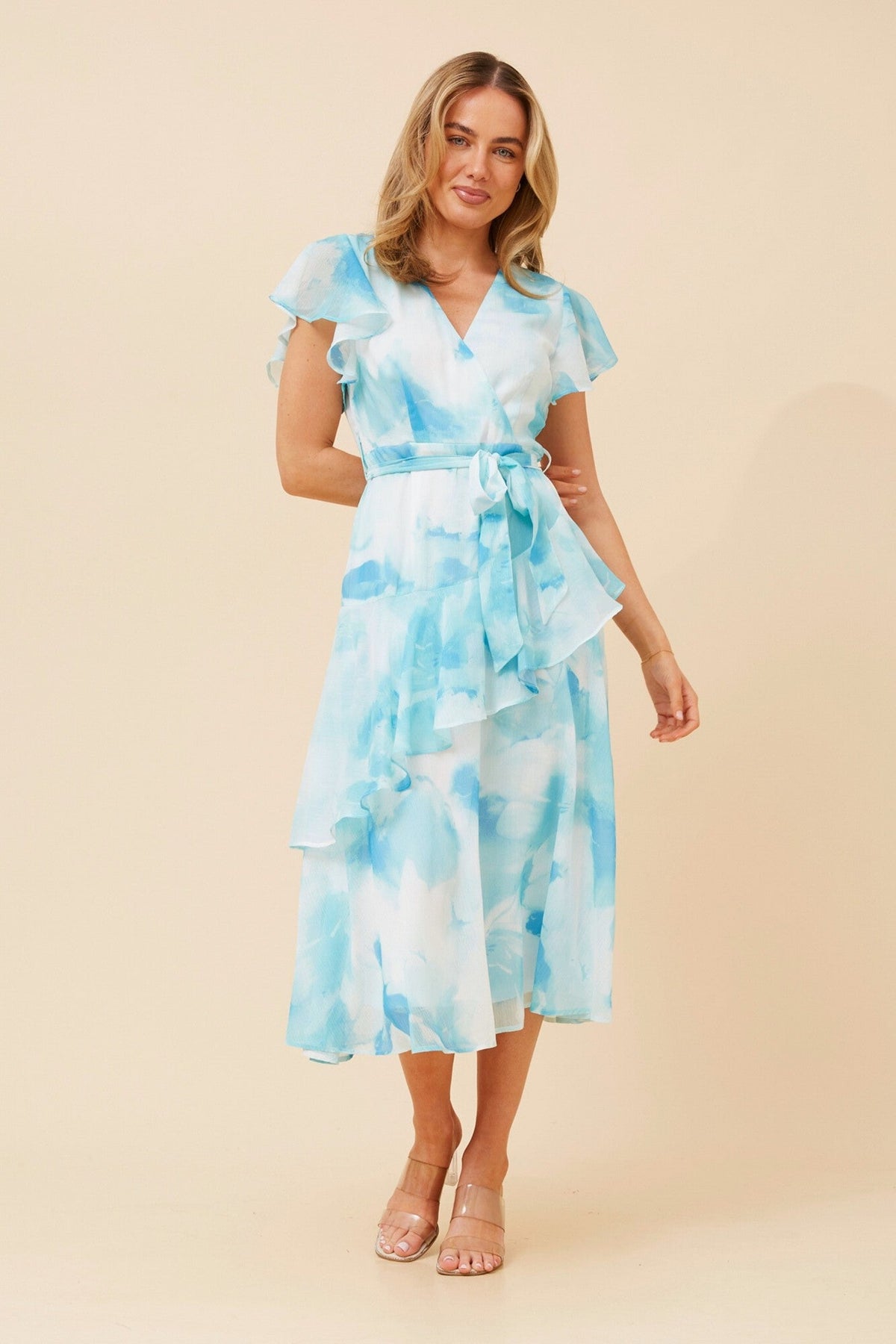 Caroline Morgan Australia CLOVE ABSTRACT PRINT MIDI DRESS (Multi Teal)