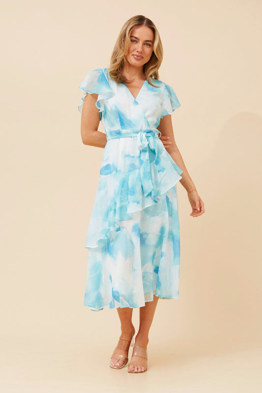 Caroline Morgan Australia CLOVE ABSTRACT PRINT MIDI DRESS (Multi Teal)