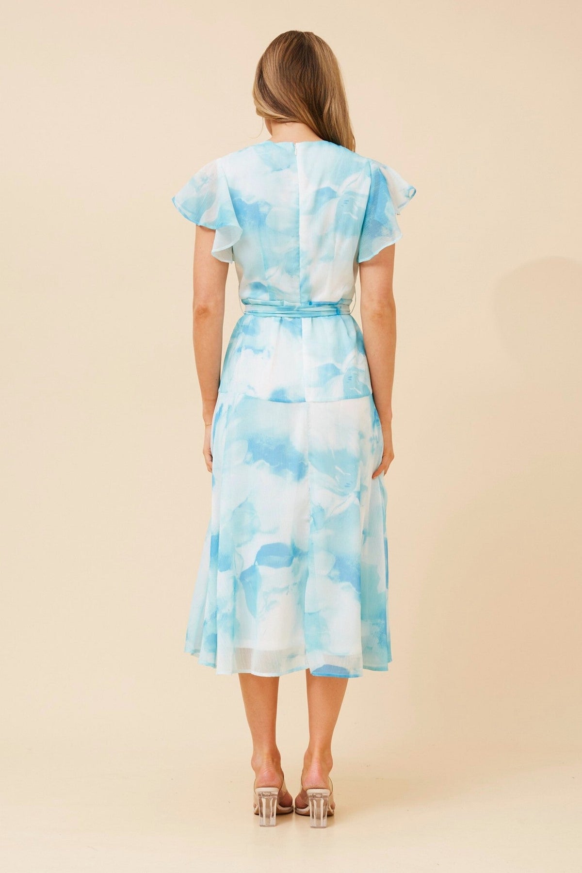 Caroline Morgan Australia CLOVE ABSTRACT PRINT MIDI DRESS (Multi Teal)