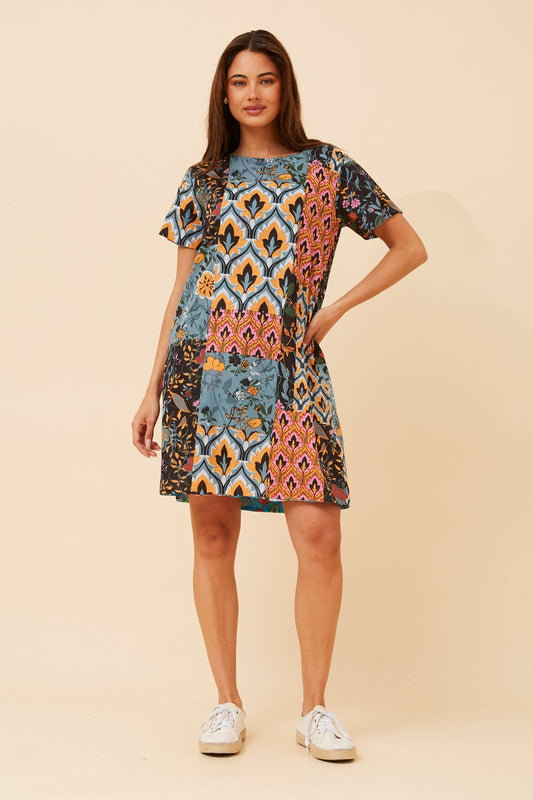 Image of Dresses. Product name - SHARVARI REVERSIBLE SHIFT DRESS in Multi colour by brand - MYSTIC MONSOON