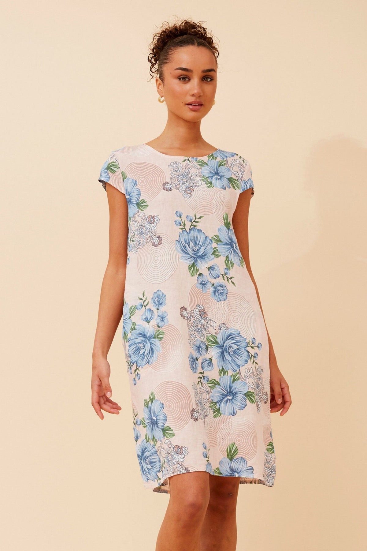 Image of Dresses. Product name - SISLEY FLORAL LINEN DRESS in Pink colour by brand - BOTTEGA MODA