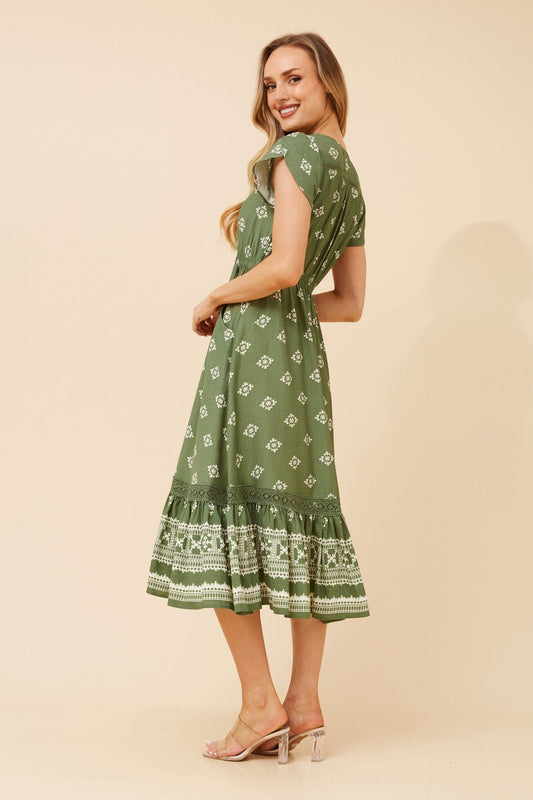 Caroline Morgan Australia MOROCCO BORDER PRINT MIDI DRESS (Sage)