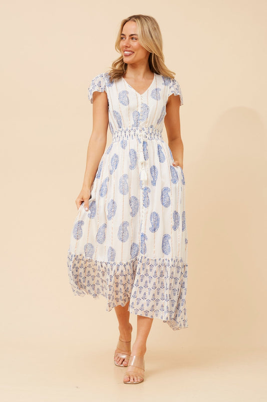 Image of Dresses. Product name - KAILANI PAISLEY PRINT MAXI DRESS in White colour by brand - MYSTIC MONSOON