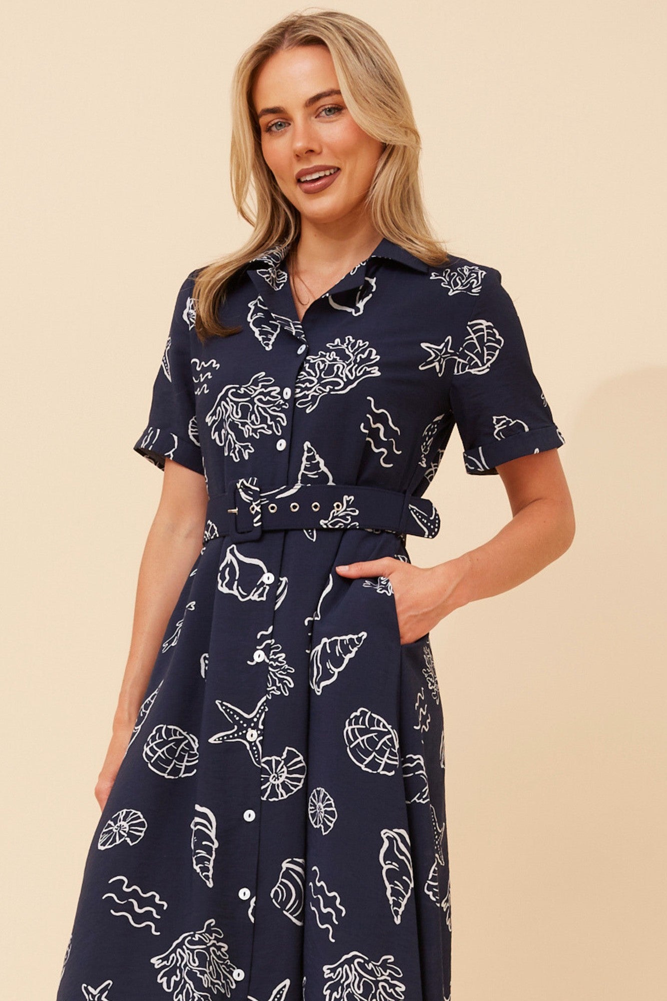 ALANIA SEA SHELL PRINT DRESS (Navy)