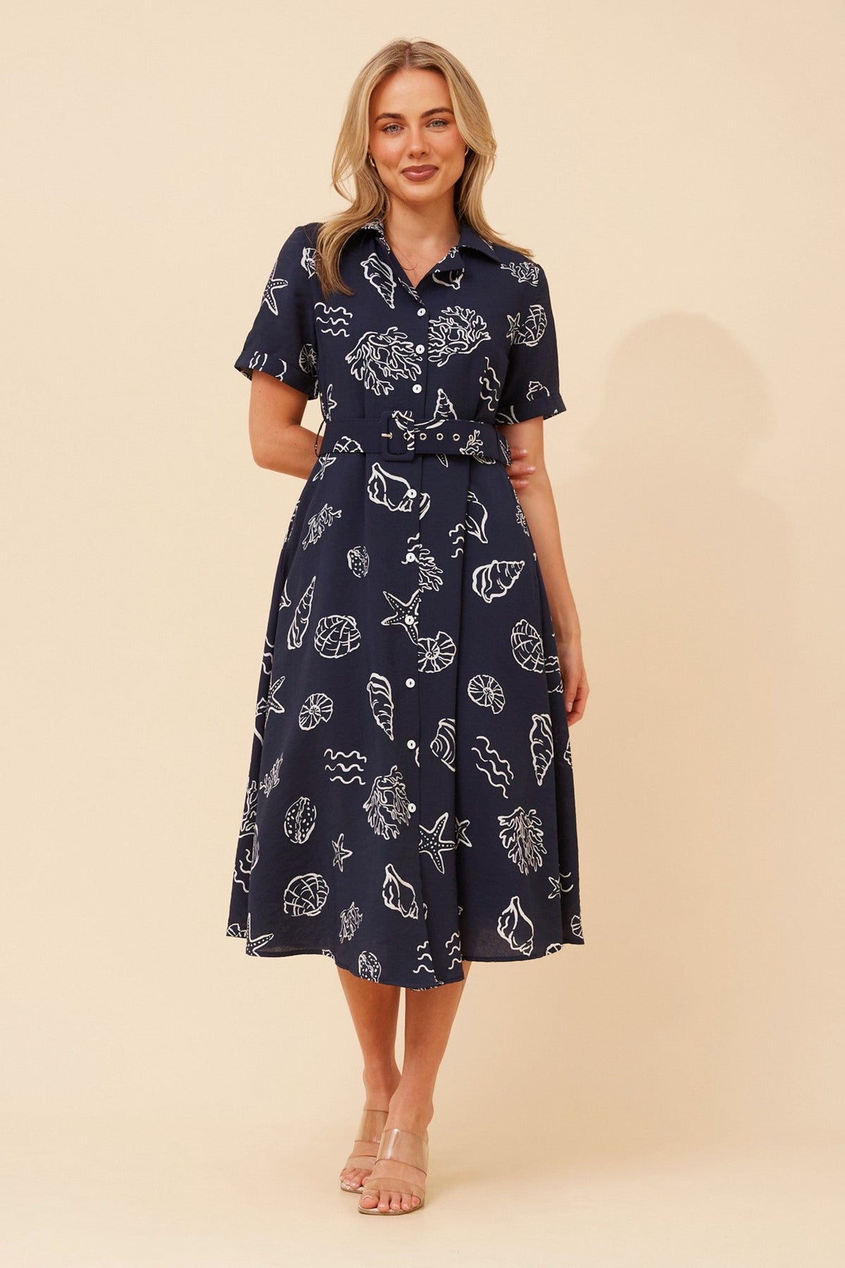 ALANIA SEA SHELL PRINT DRESS (Navy)